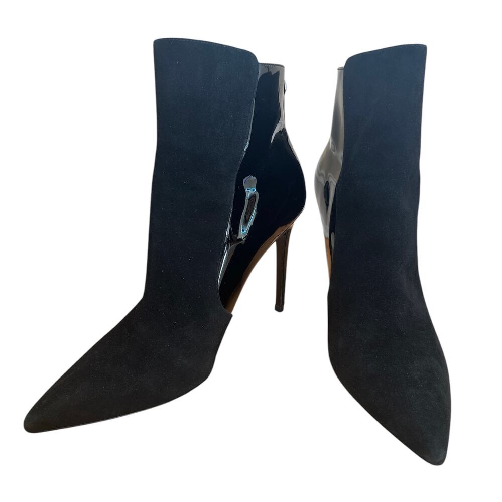 Veronica Beard | Black Josie Patent + Suede Heeled Bootie w/ Back Zipper Size 10